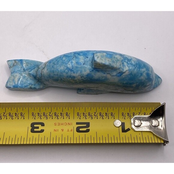 2 VTG  Blue Marble Hand Carved Dolphin Figurines Small Paperweights Desk Pieces - Picture 8 of 14
